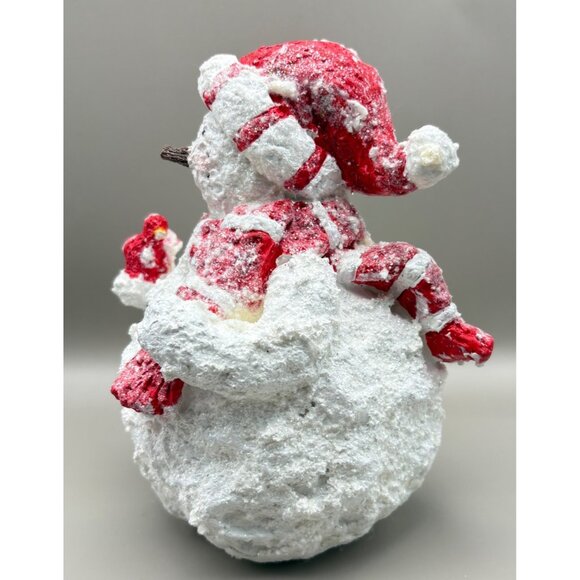 Vintage Snowman Christmas Figurine with Cardinal Bird & Red Accents Glitter - Picture 3 of 8